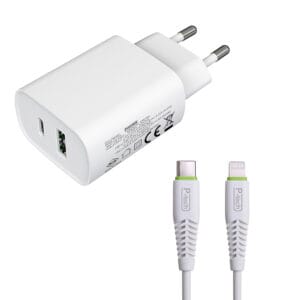 מטען קיר ראש+ כבל PT220 -20W C To Lightning
